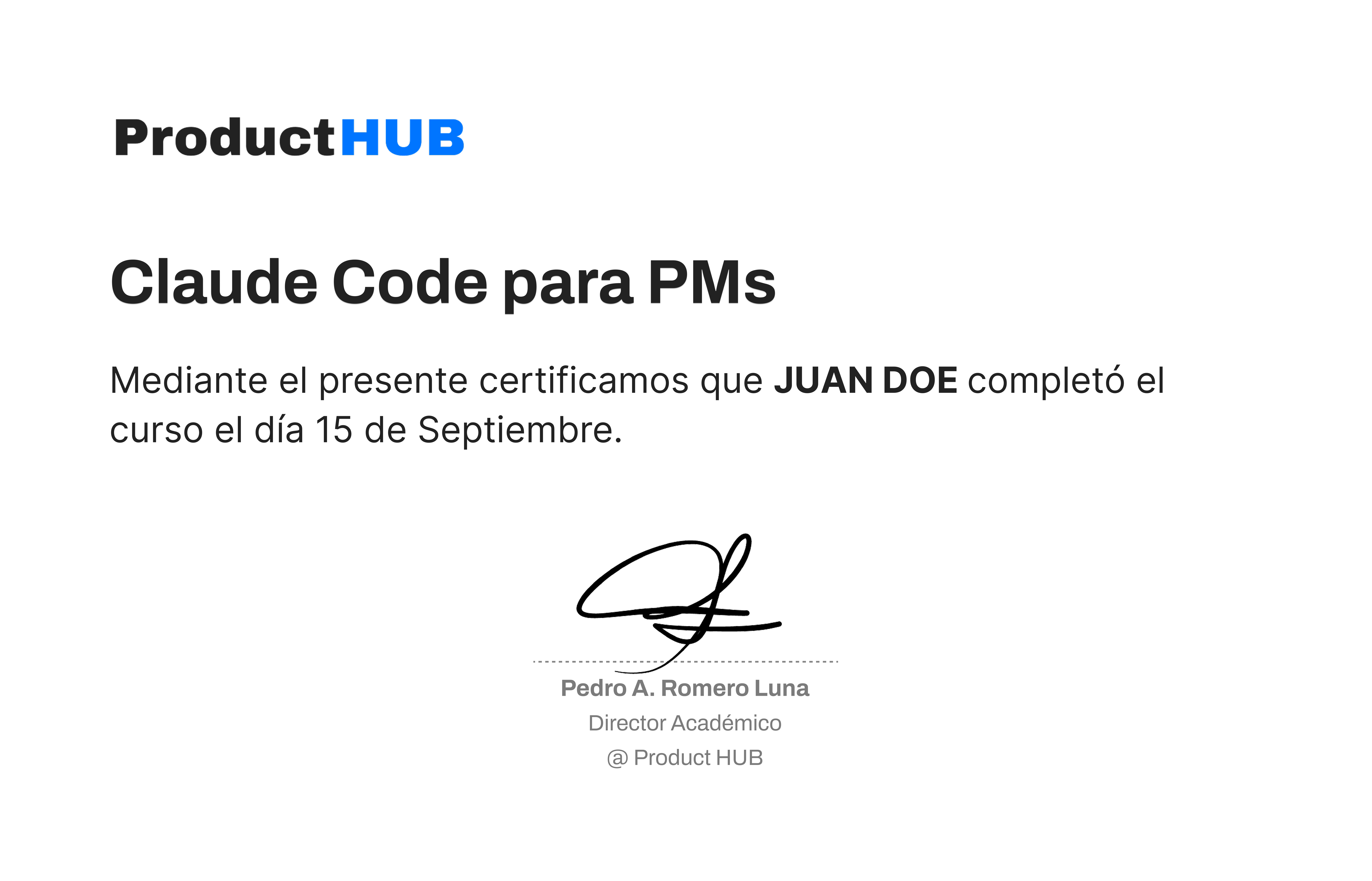 Certificado oficial de Product HUB — Claude Code para PMs